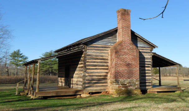 A log cabin at the  American Revolution Cowpens Battlefield  in South Carolina today