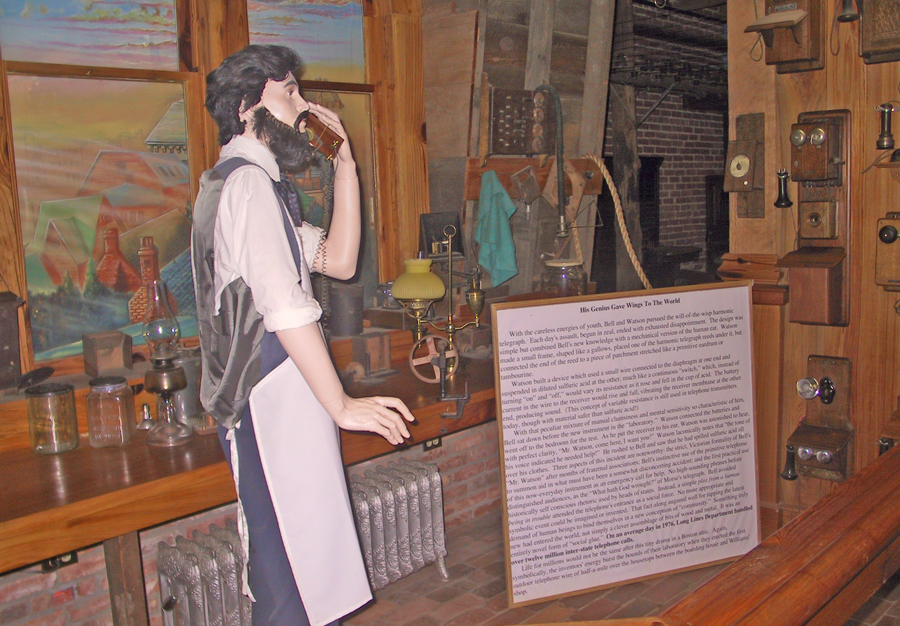 WAtson speaks to Alexander Graham Bell in exhiibit atat the Georgia Rural Telephone Musuem in Leslie, Georgia 