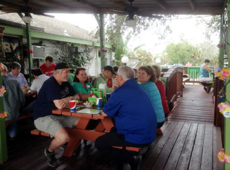 Group at Peace River Seafood in Punta Gorda, florida eating seafood.