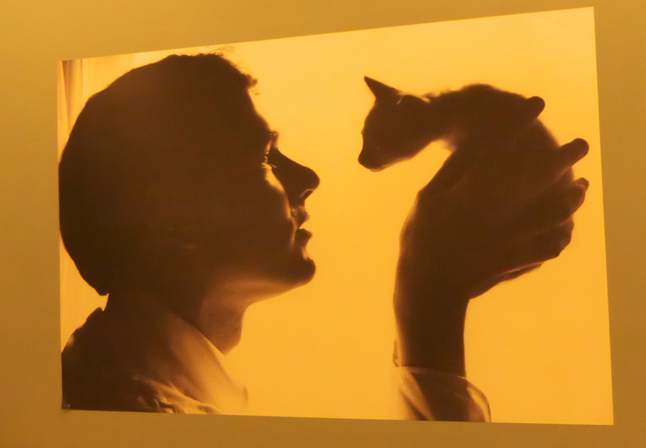 Andy holding his cat picture at Andy Warhol Museum