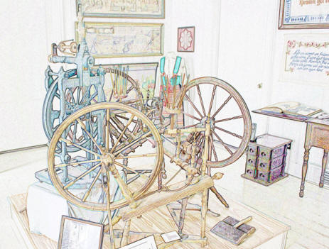 spinning wheel at Erlander House Museum  in Rockford, Illinois