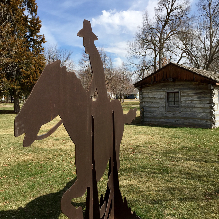 Cutout of horse and rider at pony express station in Gothenburg