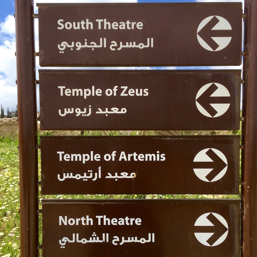 directional sign in Jerash, Jordan 