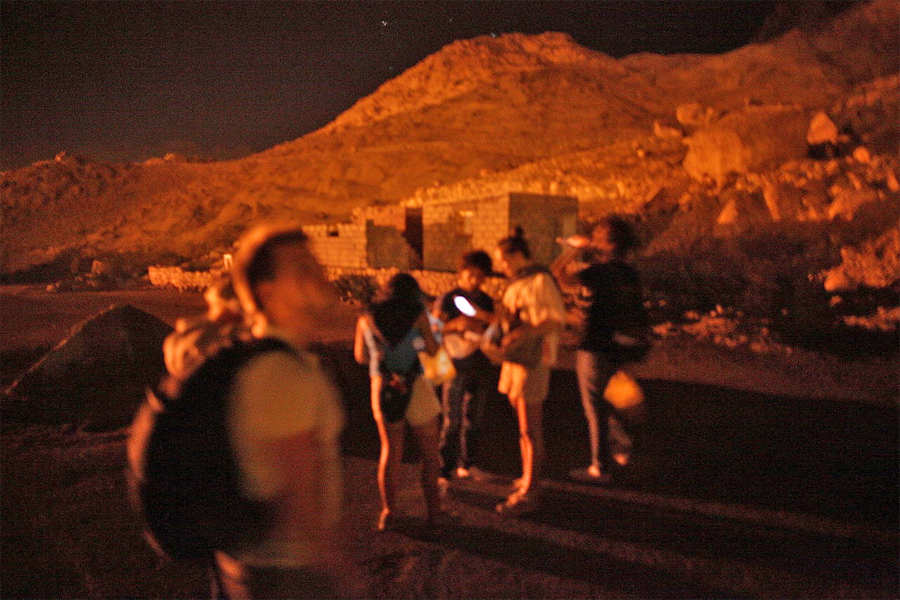 group of tourist on Mount Sinai at night