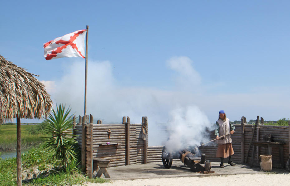 re-enactor firing cannonat fountain of youth