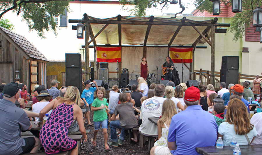Small stage set up for 450 birthday celebration in St. Augustine Fl
