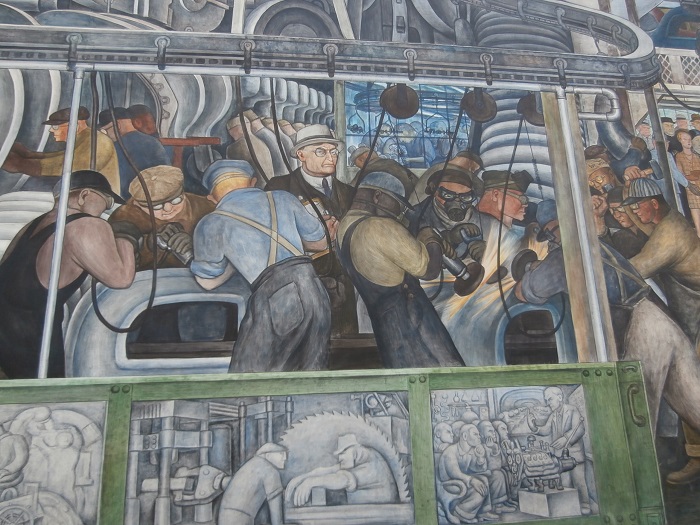 Another close up of the Diego Rivera mural in Detroit Institute of Art featuring Henry Ford