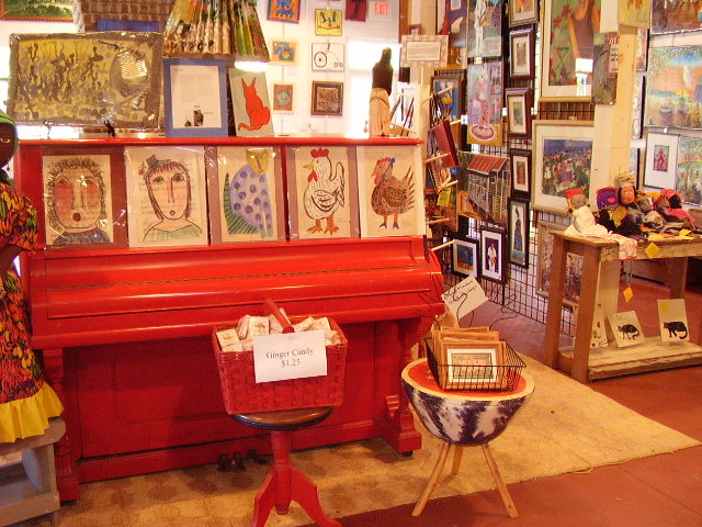 piano inside Red Piano Too Gallery in St Helena, South Carolina
