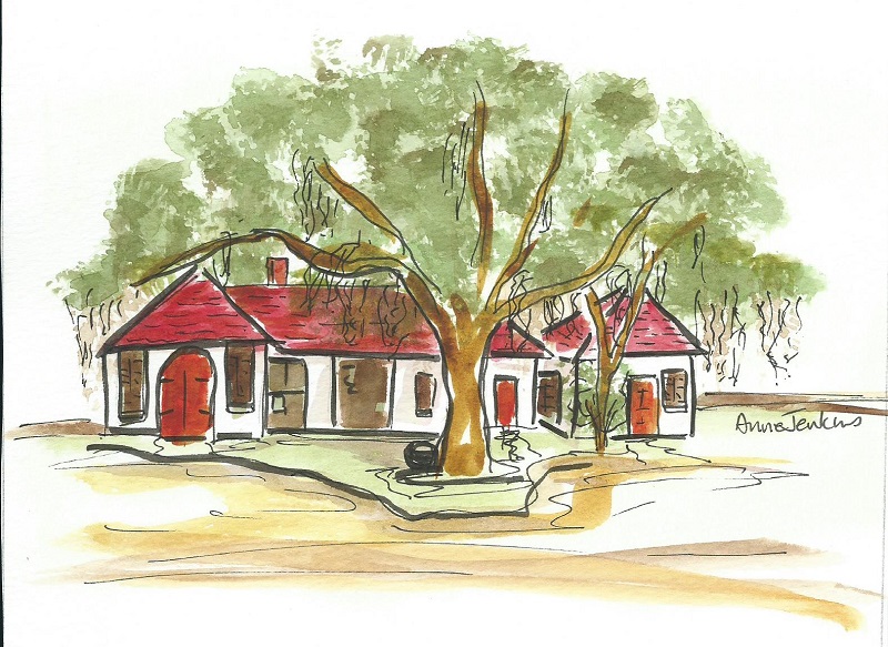 Historic Penn Center cluster of buildings with Spanish Moss, 