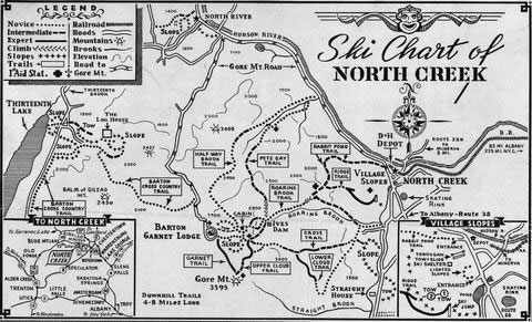 Old map of Gore ski trails in Adirondack Mountains
