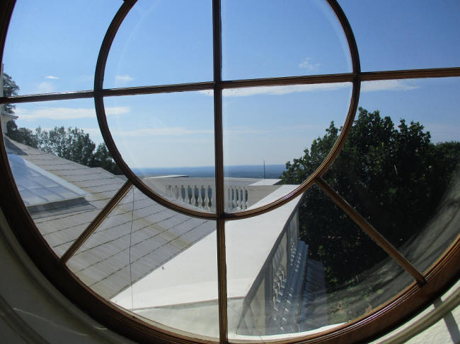 looking out dome windlw to Blue Ridge Mountains