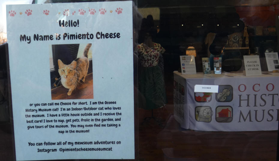 Pimiento Cheese sign on door at Oconee History Museum
