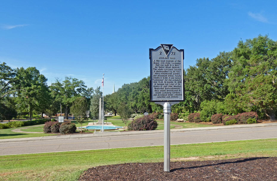 Lookaway Hall historic marker in forground with parkin back