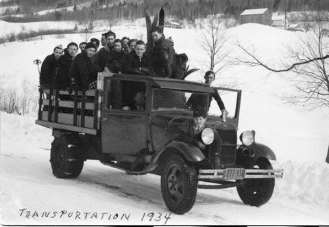 Truck transporting skiers at North Creek in Adirondack Mountains
