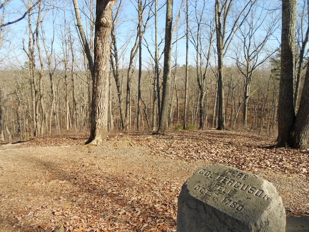 Marker explaiining a battle  at the  American Revolution Kings Mountain Battlefield  in South Carolina 