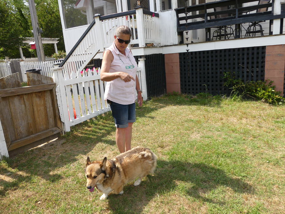 Kathy McCaskill and corgi at Old McCaskill Farm