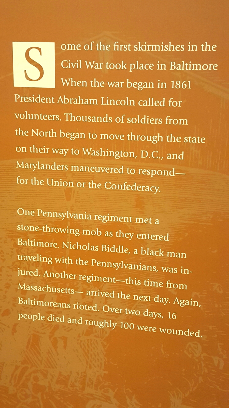 sign at Balrimore Civil War Museum
