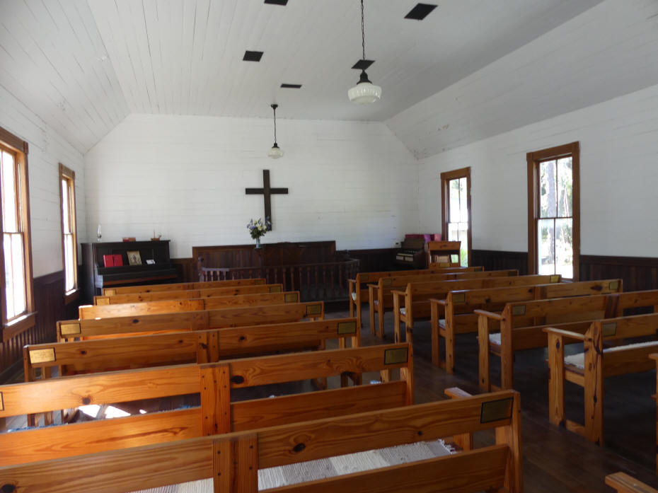 church interior at Barberville Pioneer Settlement
