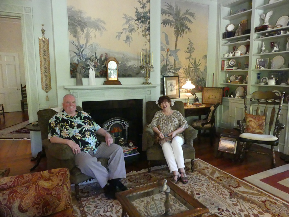 Man and woman sitting in chairs in Bloomsbury Inn parlor