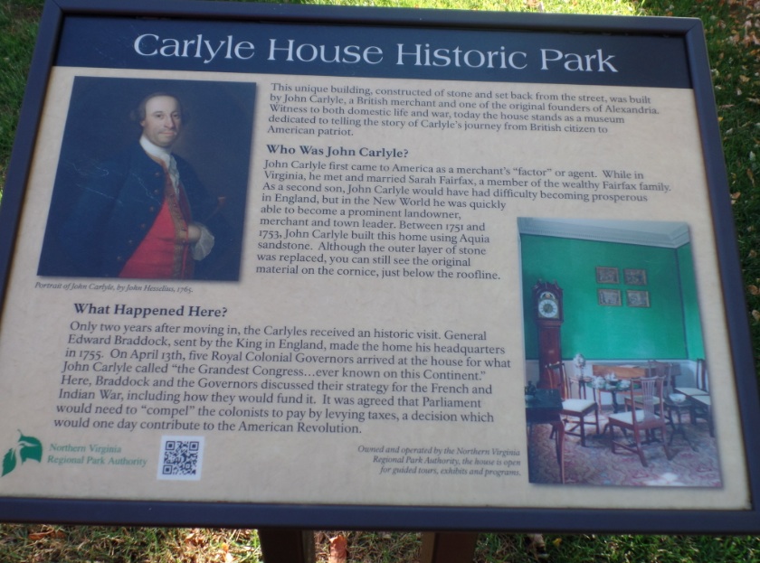 Sign about history of Carlyle House  at Alexandria, Virginia