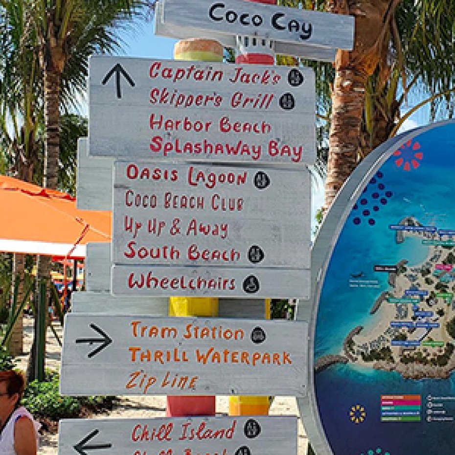 directional signs at beach resort