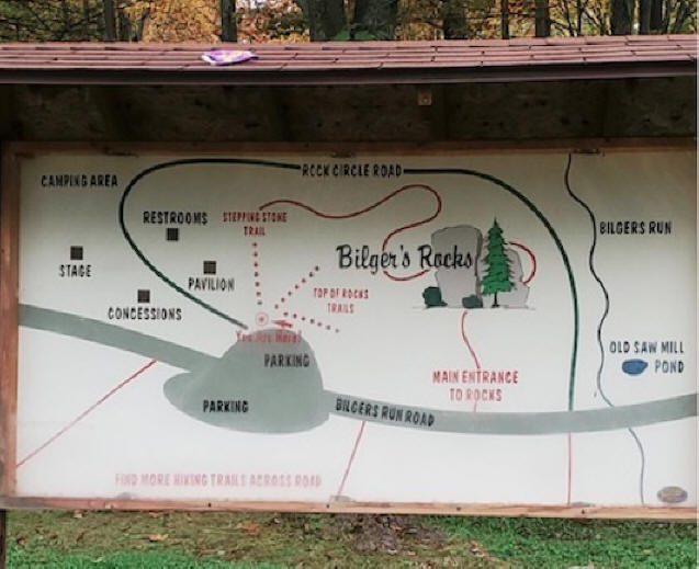 trail map at Bilger rocks
