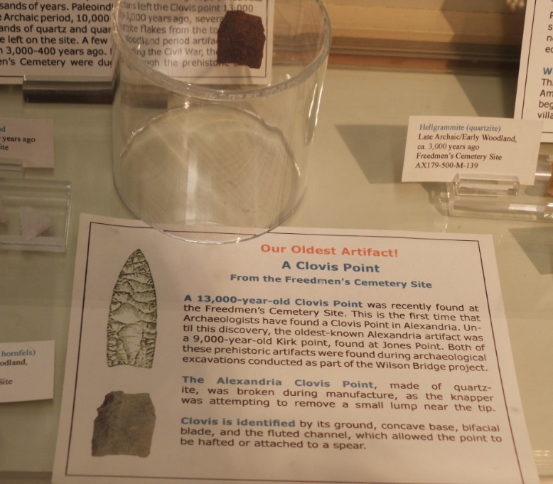 Clovis Point found at Freedmen's cemetery at Alexandria, Virginia