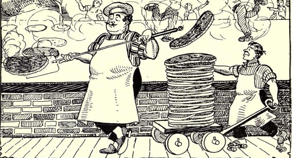 cartoon of characters cooking for Paul Bunyan