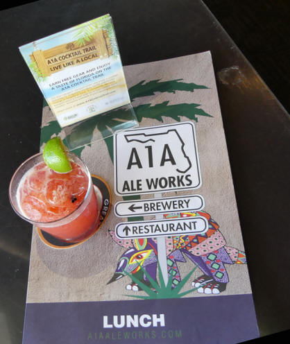 Cocktail and menue at A1A Ale works in St. Augustine