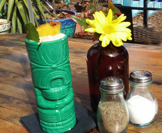 drink and flower on table