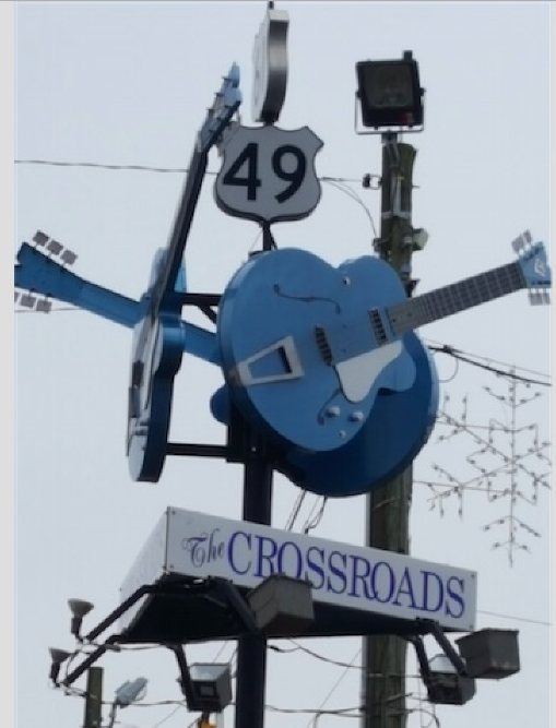 Signpoast at the Crossroads where Robert Johnson reputedly sold his soul to the devil