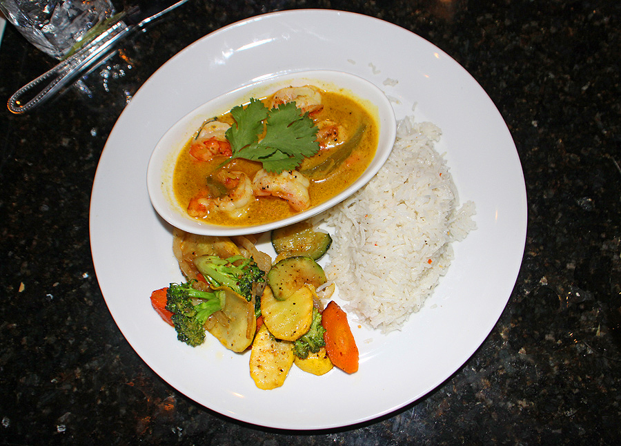 Shrimp Coconut, veggies and rice Nefetari’s Fine Cuisine & Spirits in Tallahassee