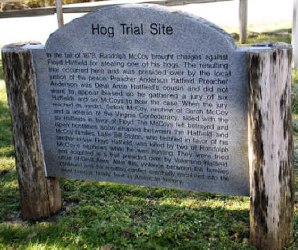 Sign at the site of the Hog Trial in Pike County Kentucky