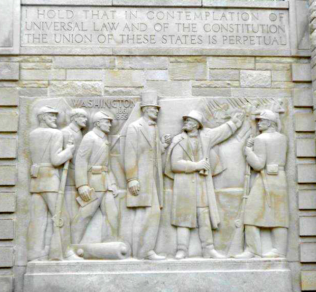 Panel dipicting Liconn's presidential years at Lincoln Pioneer Village and Museum at Little Pigeon Creek in Spencer County 