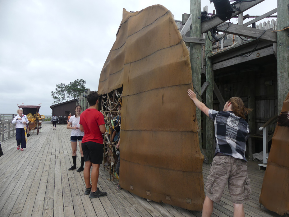  hut for scene in The Lost colony Play being prepared backstage.