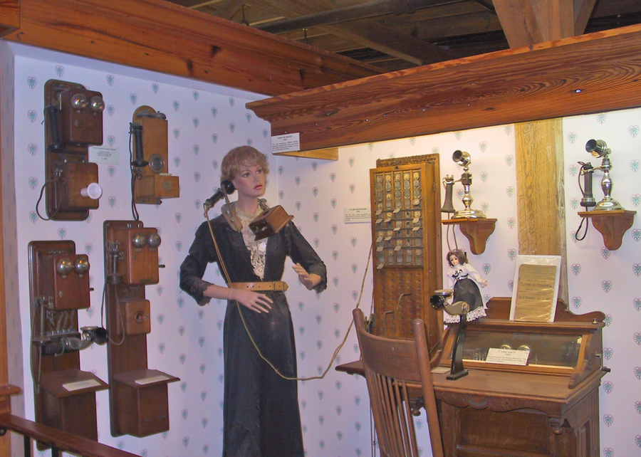 assorted antique phoines at at the Georgia Rural Telephone Musuem in Leslie, Georgia