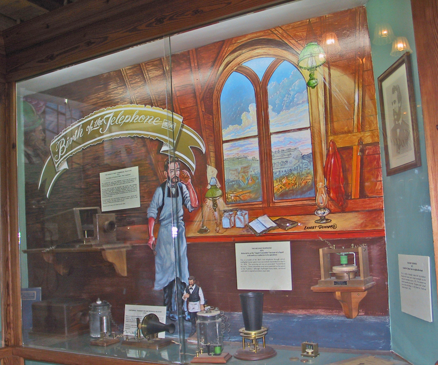 Alexander Graham Bell phones and mural at at the Georgia Rural Telephone Musuem in Leslie, Georgia