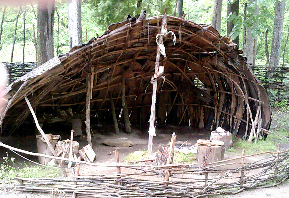 typical structures in a Native American Monacan town