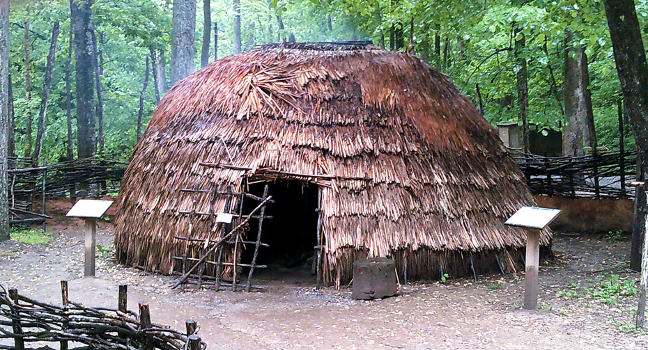 typical structures in a Native American Monacan town