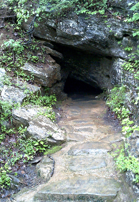 Lost River flowing out a cave over rocks