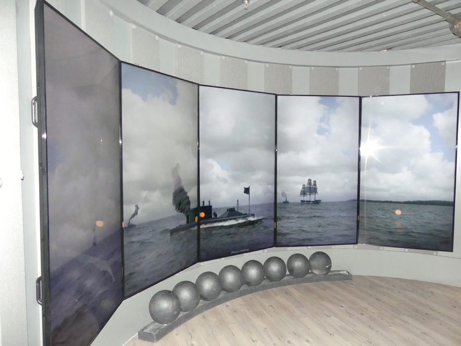 large mural of USS Monitor at North Carolina Aquarium at Roanoke