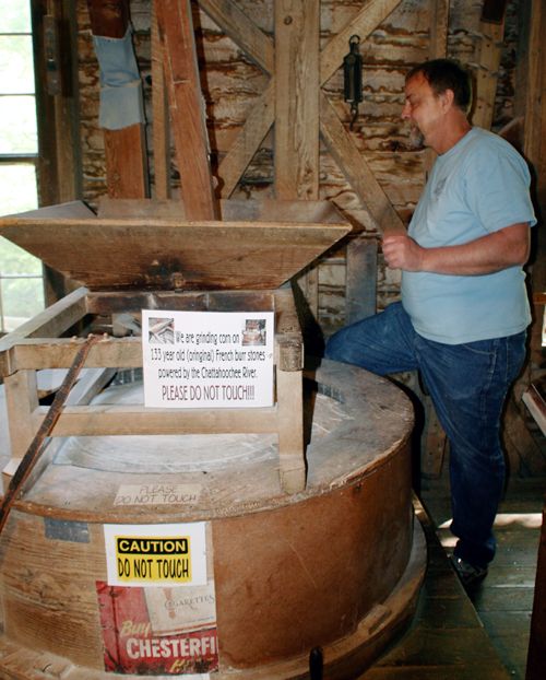 miller truns on power to the trubines in Nora Mill in Sautee-Nacoochee, Georgia