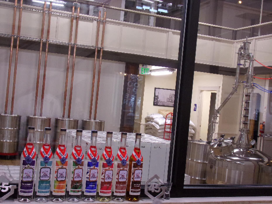 whiskey bottles inside distillery Glacier 45 in Baker City, Ore.