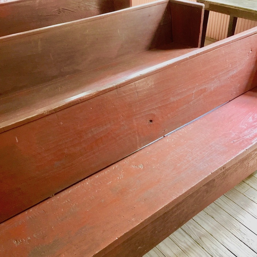 Hand sawn pews in Antioch Baptist Church