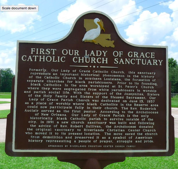 Sign telling about Our Lady of Grace Catholic Sancatuary