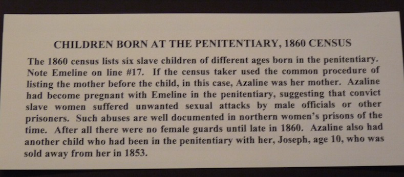 Sign lisitng census information about children born in penitebiry