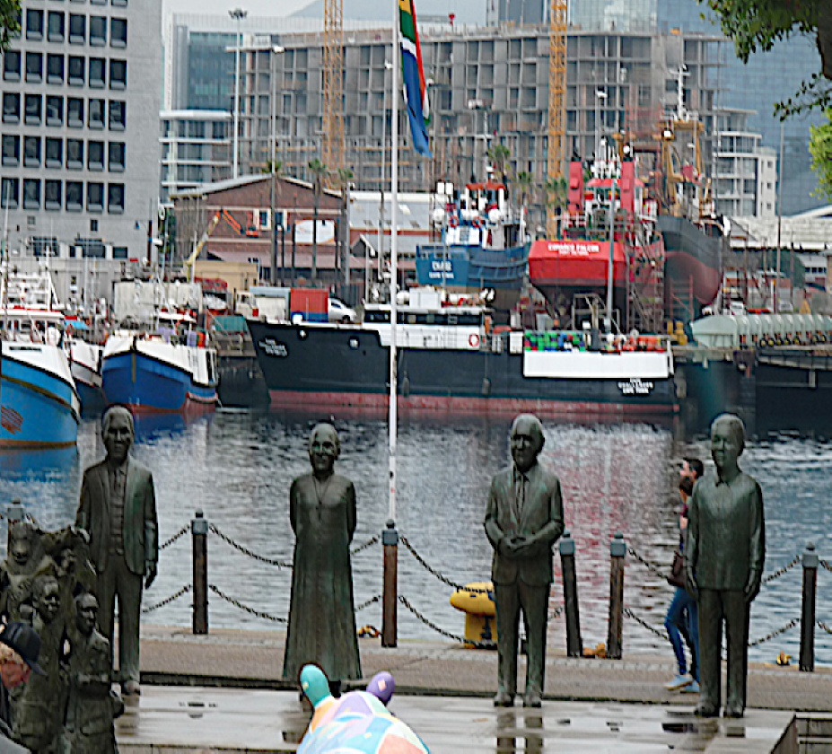 Nobel Square on the waterfront.with sculptures of Desmond Tutu, Nkosi Albert Luthuli, F.W. de Klerk and Nelson Mandela