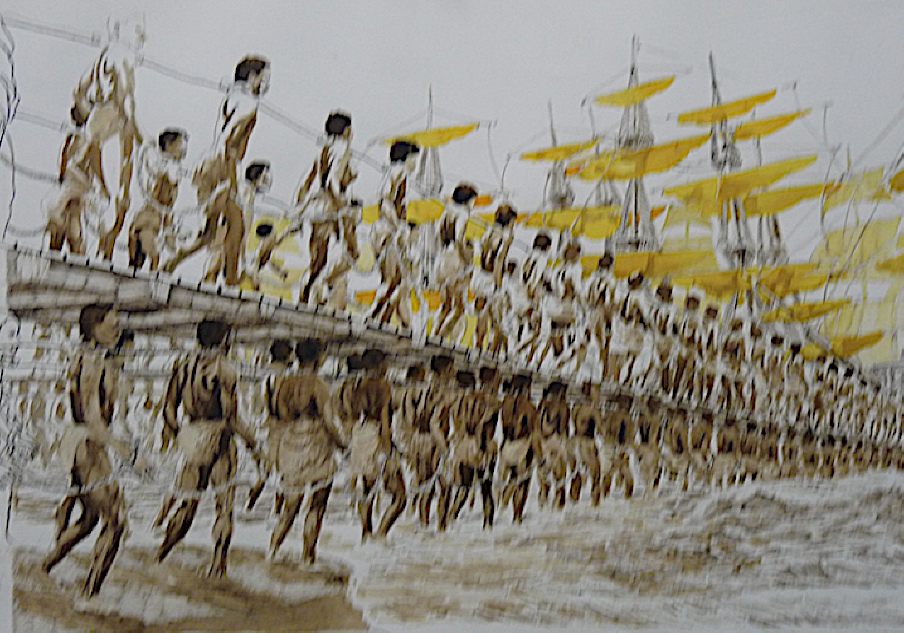 Africans being led aboard slave ships