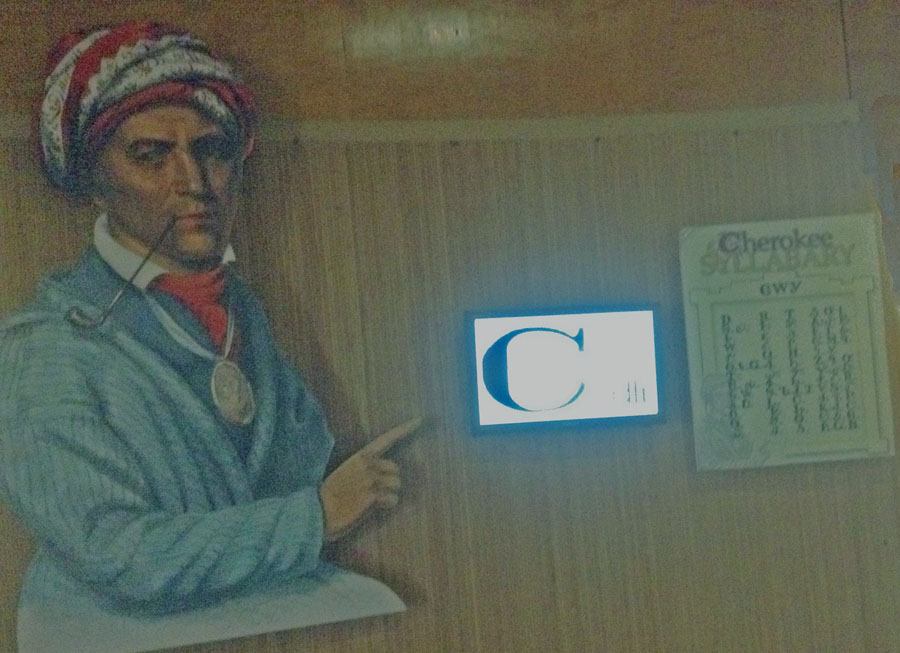 Exhibit of Sequoyah explaining alphabet at Sequoya Birthplace Museum