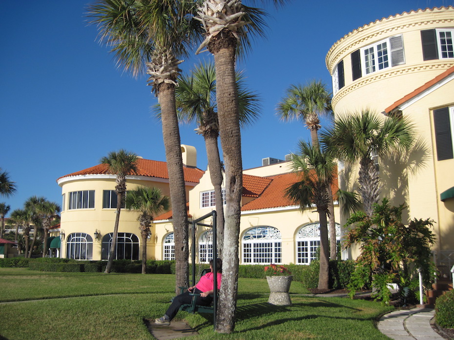 Swings on grassy lawns face the Atlantic Ocean, just steps from the King and Prince Resort on St. Simons Island.
